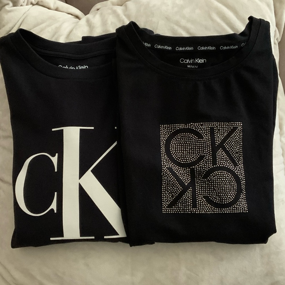 Set of 2 Calvin Klein Women’s Black Tees with Iconic CK Logo